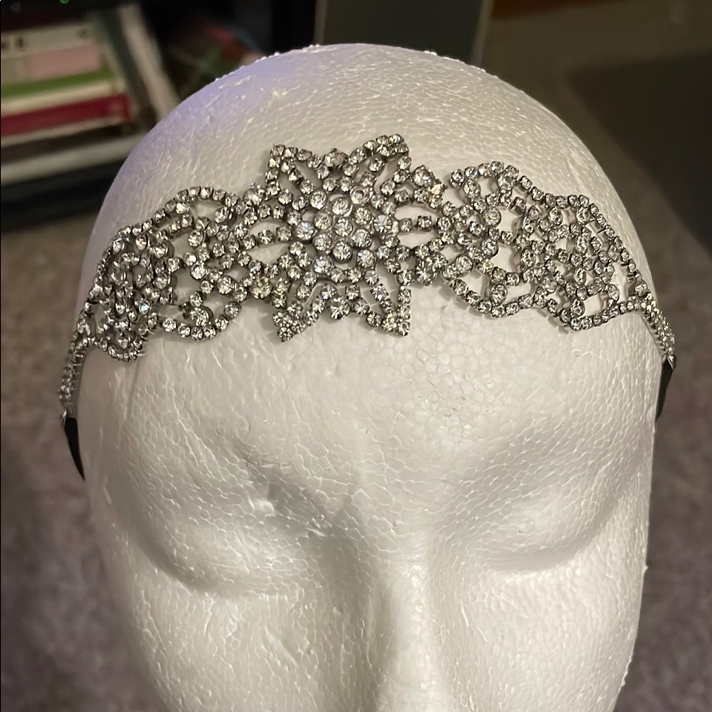 Vintage 20s flapper look Rhinestone floral Diamond elastic Headband